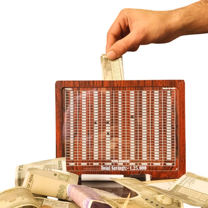 Fiddlys Wooden Money Piggy Bank for 2 3 4 5 6 Years Kids, Savings Challenge Box, Cashbox,Educational Gift for Kids