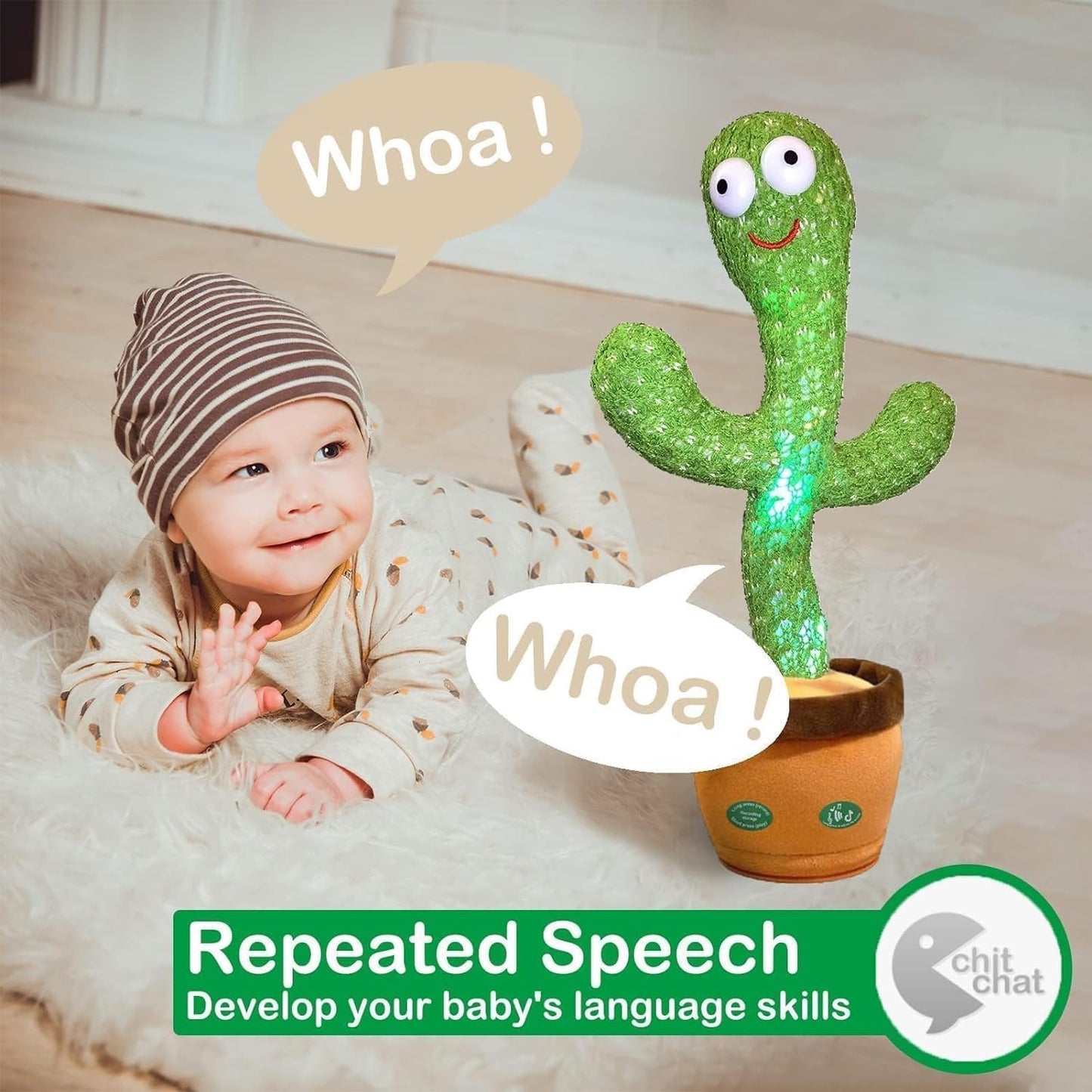 The Flyers Bay Rechargeable Talking Dancing Cactus Toy for Kids | Sing, Wriggle, Record & Repeat Voice | Musical & Educational Toy for Babies & Children | Fun Home Décor Toy