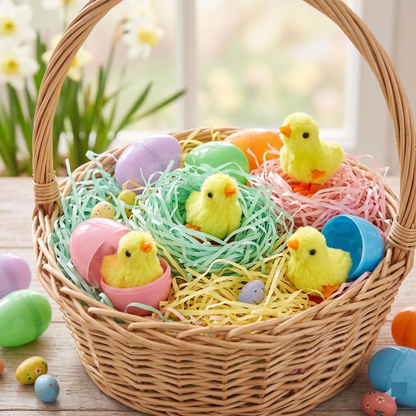 Fiddlys Pack of 4 Jumping Chick Wind-Up Toys – Cute Hopping Chickens for Kids, Easter Gifts & Party Favors – No Batteries, Fun & Safe Mini Toys(Jumping Chicks)