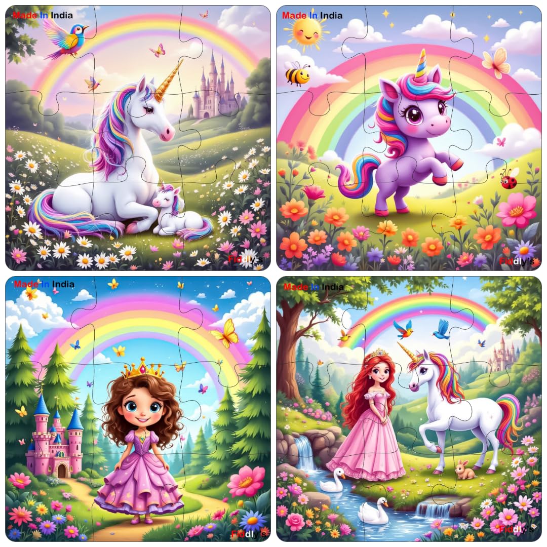 Fiddlys Single Layered Wooden Jigsaw Puzzle Games for Children & Kids -9 Pieces Age 2 3 4 5 6 Year Old Years Old Girls & Boys Animals Jigsaw Puzzle