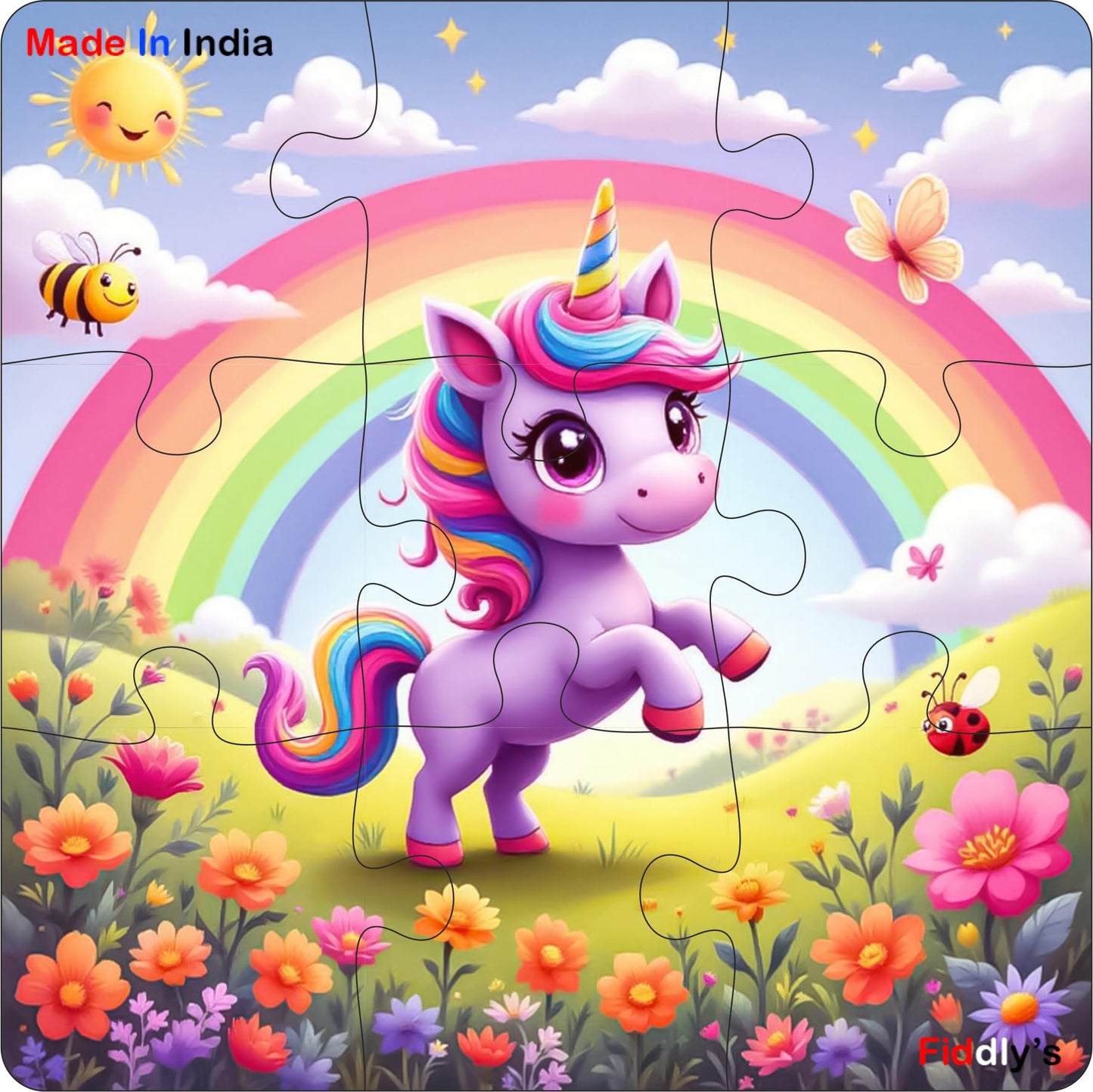 Fiddlys Single Layered Wooden Jigsaw Puzzle Games for Children & Kids -9 Pieces Age 2 3 4 5 6 Year Old Years Old Girls & Boys Animals Jigsaw Puzzle