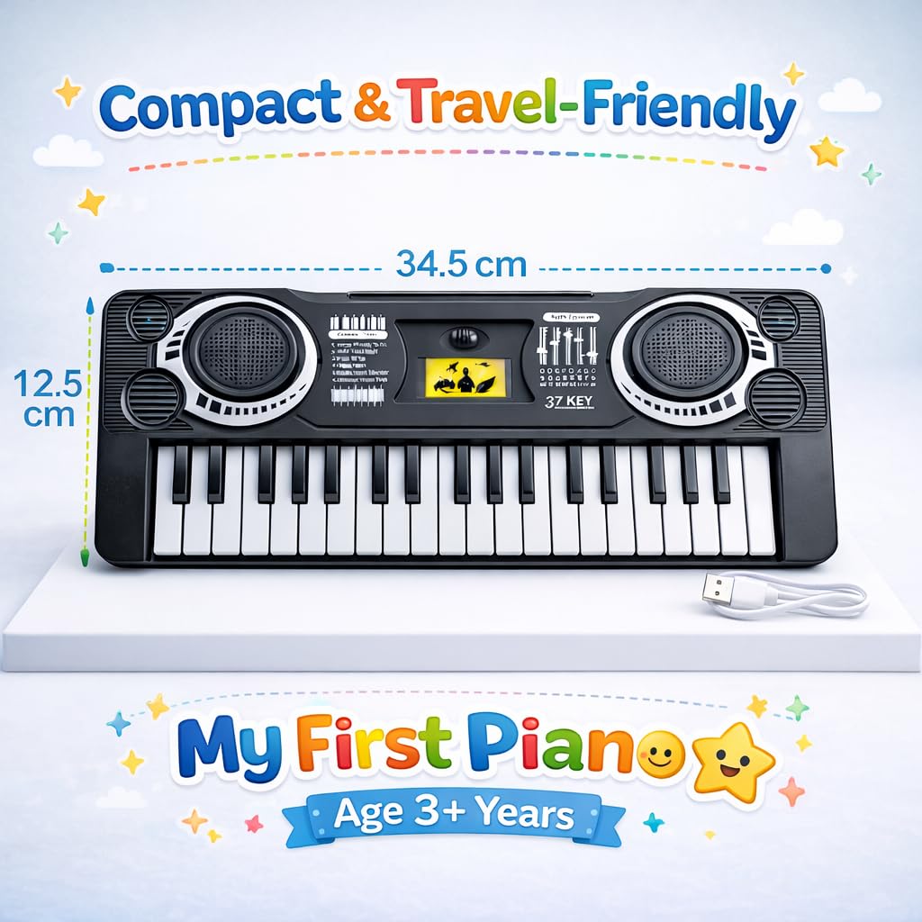 The Flyers Bay 37-Key Mini Electronic Piano for Kids 3+ | Compact Multifunctional Musical Keyboard Toy | Educational Music Learning Toy | Sound, Rhythm & Creativity Development | My First Piano