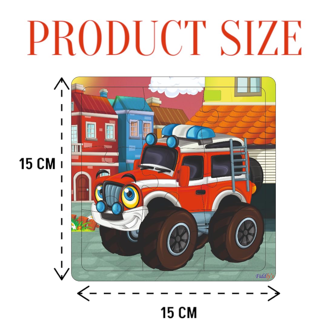 Fiddlys Wooden Jigsaw Puzzles for Kids & Children – 9 Pieces Each, Pack of 4|Double Layered Front & Back Print| Educational Toy for Boys & Girls Age 2 3 4 5 6 Year Old (Vehicles (Pack of 4))