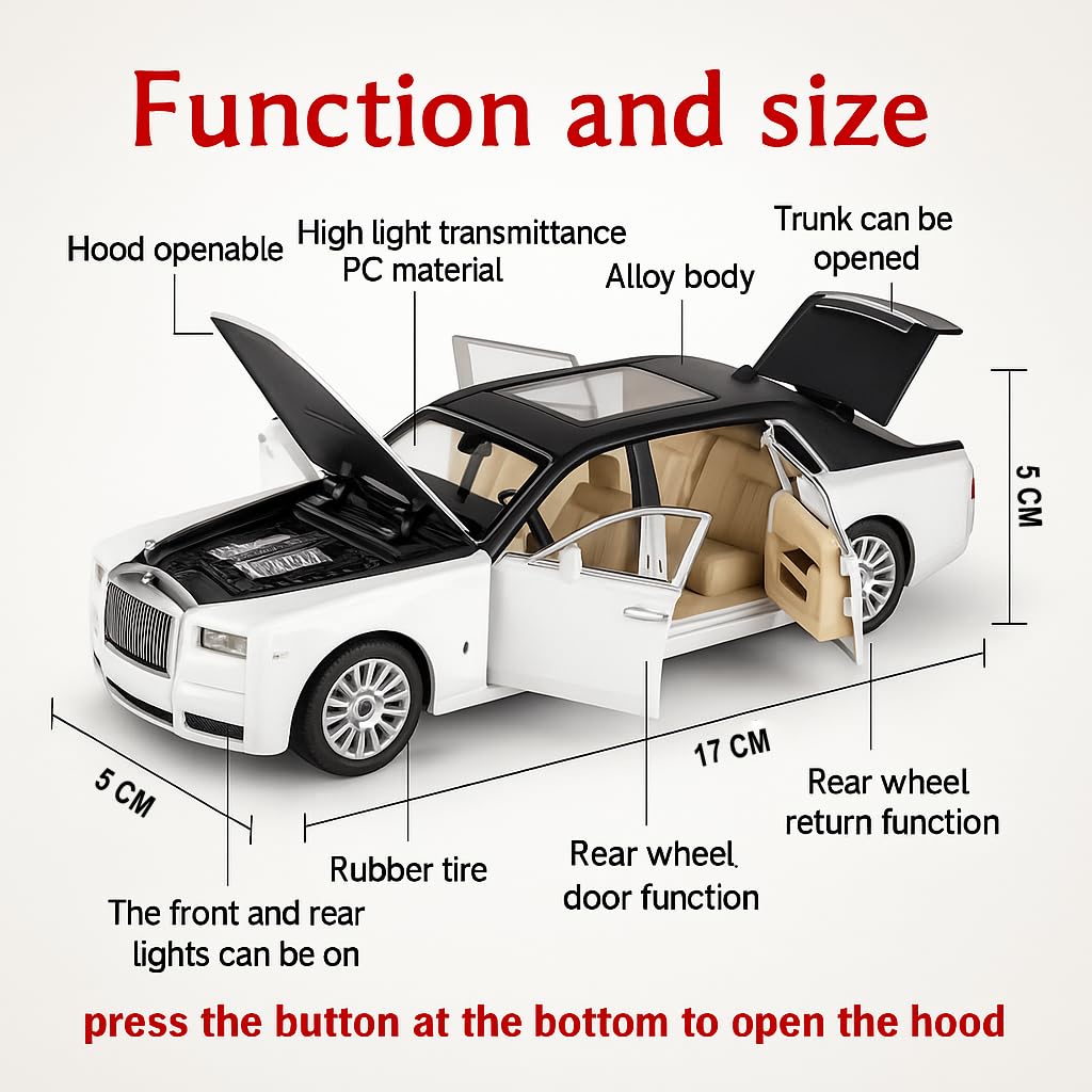 The Flyers Bay 1:32 Scale DieCast Metal Pull-Back Action Openable Doors Premium Rolls-Royce Car Toy for Kids Realistic Miniature Model Gift 2+yrs Girls Boys (White)