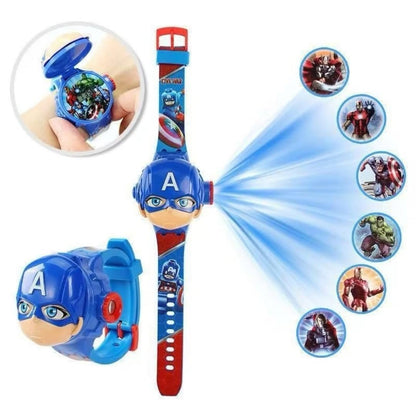 Fiddlys Kids Projection Watch Toy – Cartoon Digital Watch with 6 Image Projector, Adjustable Strap, Birthday Return Gift for Boys & Girls Age 3+ (Blue)