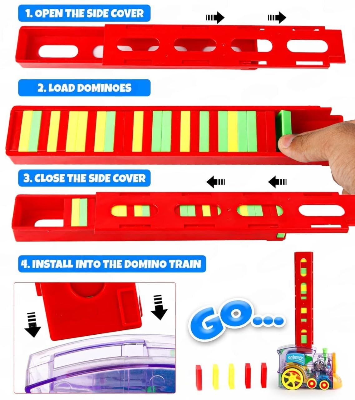 The Flyers Bay Domino Train Toy, 40 Pieces Domino Blocks Set for Kids Educational Game Play Set with Light & Sound Stacking Toy Block Set for 3-7 Year Old Toys for Boys Girls (Battery Not Included)