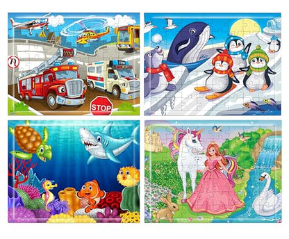 Fiddlys 54 Pcs Wood Jigsaw Puzzles for Kids & Children Age 6+ Double Layered Wooden Puzzles with Bright Front & Back Print Puzzle for Kids-Educational Toy (Pack of 4)