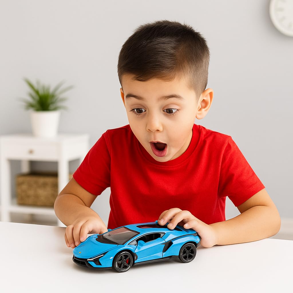 The Flyers Bay 1:32 Scale DieCast Metal Pull-Back Action Openable Doors Premium Car Toy for Kids Realistic Miniature Model Gift 2+yrs Girls Boys (Sky Blue)