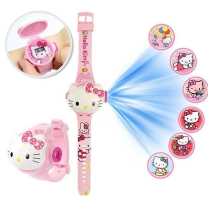 Fiddlys Kids Projection Watch Toy – Cartoon Digital Watch with 6 Image Projector, Adjustable Strap, Birthday Return Gift for Boys & Girls Age 3+ (Pink)