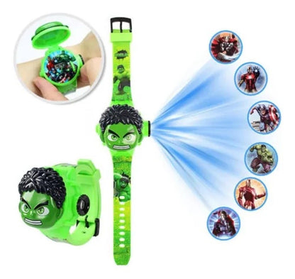Fiddlys Kids Projection Watch Toy – Cartoon Digital Watch with 6 Image Projector, Adjustable Strap, Birthday Return Gift for Boys & Girls Age 3+ (Green)