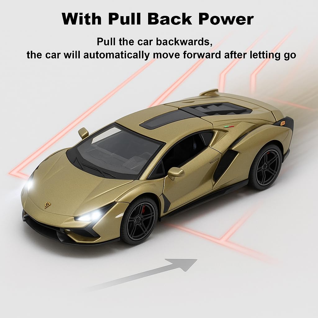 The Flyers Bay 1:32 Scale DieCast Metal Pull-Back Action Openable Doors Premium Car Toy for Kids Realistic Miniature Model Gift 2+yrs Girls Boys (Olive Green)
