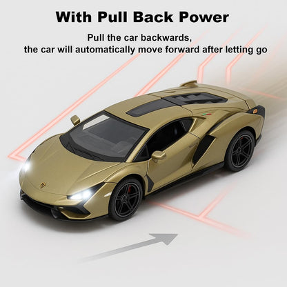 The Flyers Bay 1:32 Scale DieCast Metal Pull-Back Action Openable Doors Premium Car Toy for Kids Realistic Miniature Model Gift 2+yrs Girls Boys (Olive Green)