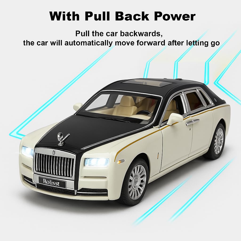 The Flyers Bay 1:32 Scale DieCast Metal Pull-Back Action Openable Doors Premium Rolls-Royce Car Toy for Kids Realistic Miniature Model Gift 2+yrs Girls Boys (White)