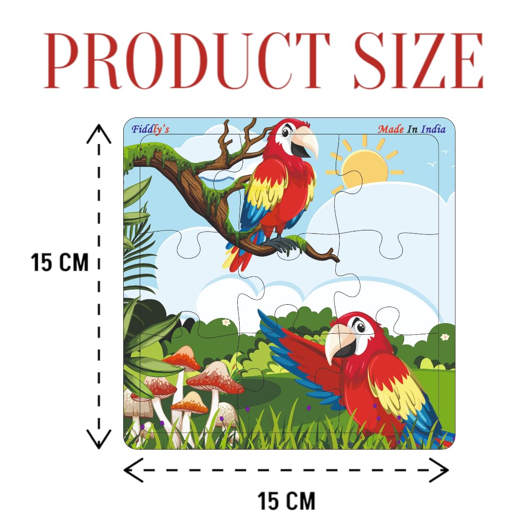 Fiddlys Wooden Jigsaw Puzzles for Kids & Children – 9 Pieces Each, Pack of 6|Double Layered Front & Back Print| Educational Toy for Boys & Girls Age 2 3 4 5 6 Year Old (Birds, Bear & Bee's)