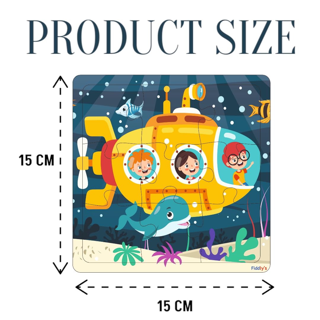 Fiddlys Wooden Jigsaw Puzzles for Kids & Children – 9 Pieces Each, Pack of 4|Double Layered Front & Back Print| Educational Toy for Boys & Girls Age 2 3 4 5 6 Year Old (Travel Pack of 4)