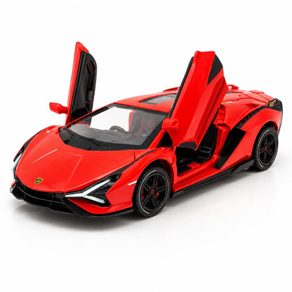 The Flyers Bay 1:32 Scale DieCast Metal Pull-Back Action Openable Doors Light and Music Lamborghini Premium Car Toy for Kids Realistic Miniature Model Gift 2+yrs Girls Boys