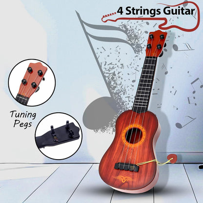 The Flyers Bay 4 Strings Acoustic Guitar Toy for Kids, Educational Musical Instrument for Beginners, Learning Music Toy with Sound, 6+ Years, Brown, 22 Inches