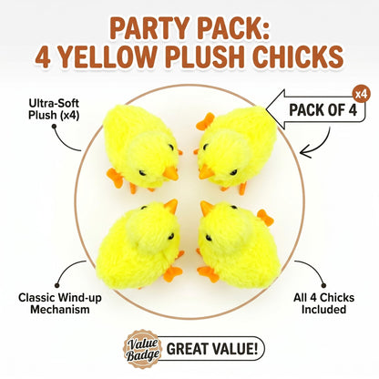 Fiddlys Pack of 4 Jumping Chick Wind-Up Toys – Cute Hopping Chickens for Kids, Easter Gifts & Party Favors – No Batteries, Fun & Safe Mini Toys(Jumping Chicks)
