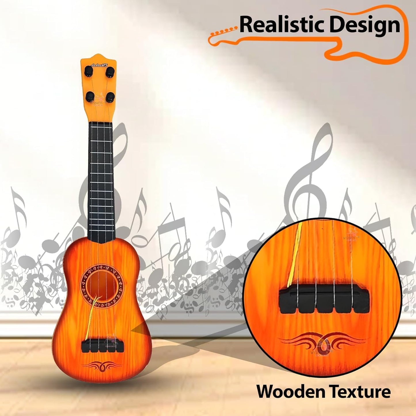 The Flyers Bay 4 Strings Acoustic Guitar Toy for Kids, Educational Musical Instrument for Beginners, Learning Music Toy with Sound, 6+ Years, Brown, 22 Inches