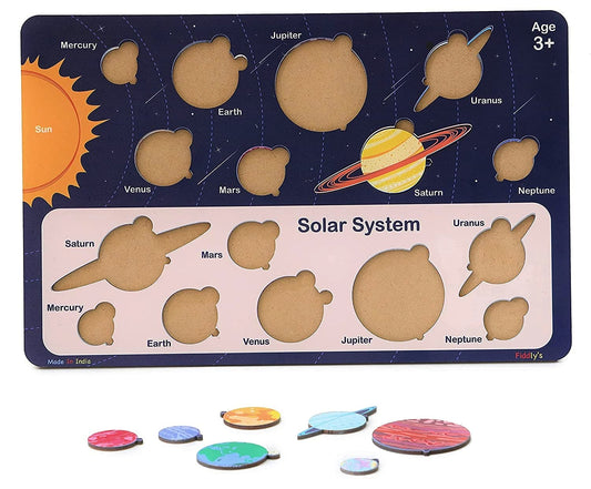 Fiddlys Solar System Wooden Puzzle for Kids & Children Age 4+ Learning Educational Double Layered Wooden Puzzles with Bright Front & Back Print