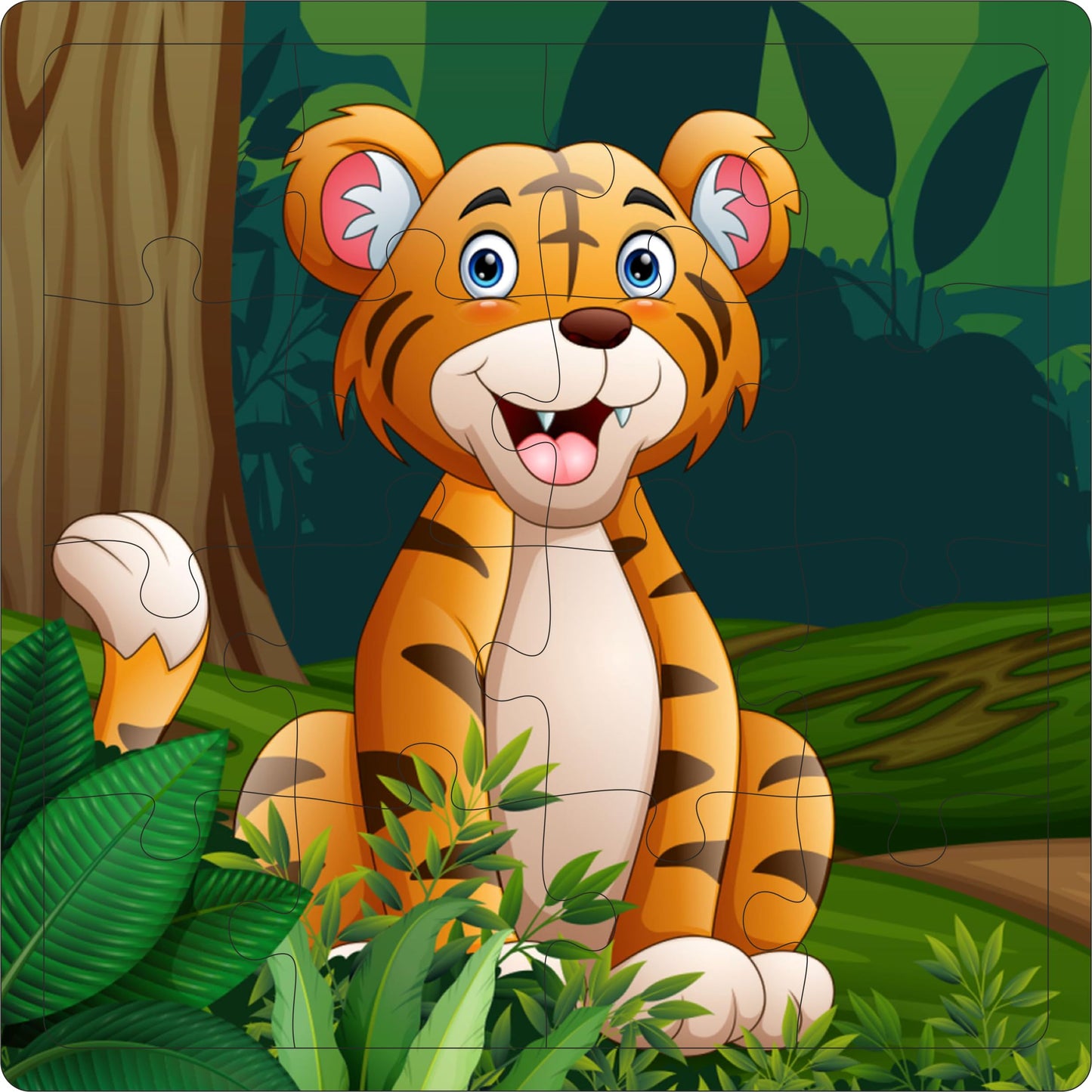 Fiddly's 16-Piece Wooden Jigsaw Puzzles for Kids Ages 3+, Double Layered Wooden Puzzles with Bright Front & Back Print