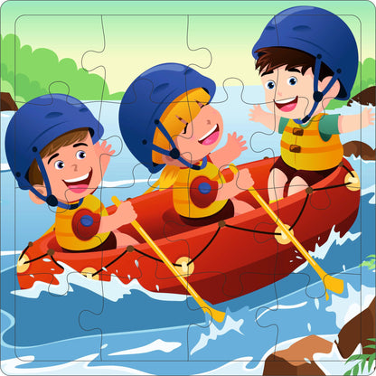 Fiddly's 16-Piece Wooden Jigsaw Puzzles for Kids Ages 3+, Double Layered Wooden Puzzles with Bright Front & Back Print