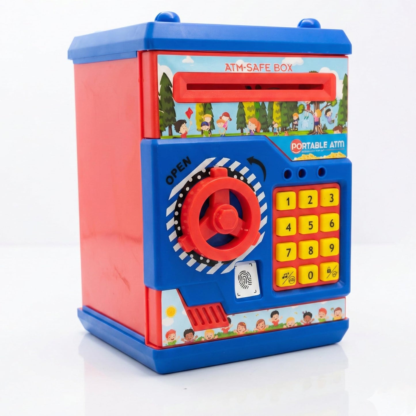 The Flyers Bay Electronic Money Bank & Portable ATM for Kids – Digital Piggy Bank Safe with Simulated Fingerprint Sensor, Password Protection, Lights & Music – Educational Coin & Cash Storage Toy