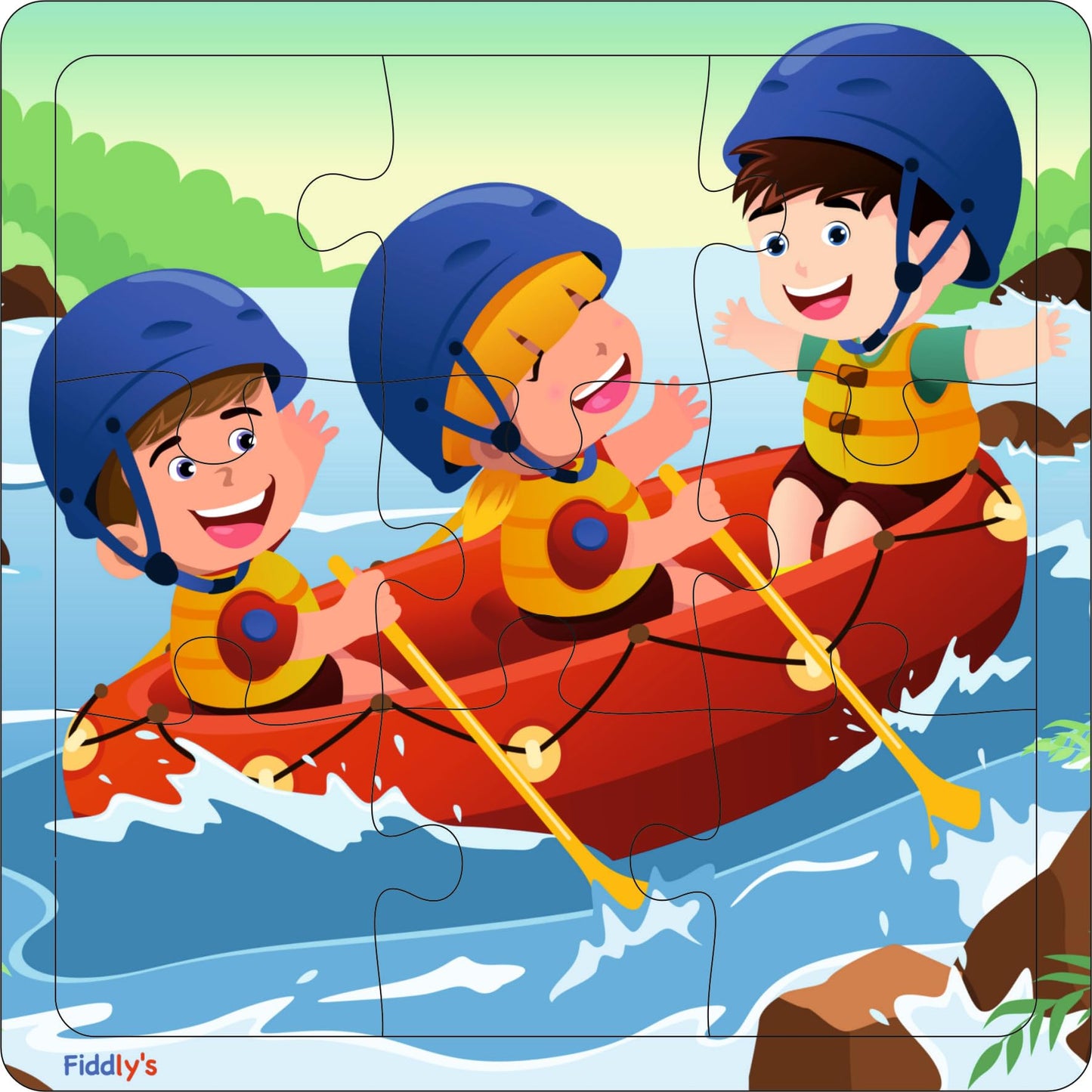 Fiddlys Wooden Jigsaw Puzzles for Kids & Children – 9 Pieces Each, Pack of 6|Double Layered Front & Back Print| Educational Toy for Boys & Girls Age 2 3 4 5 6 Year Old (Travel & Adventure)