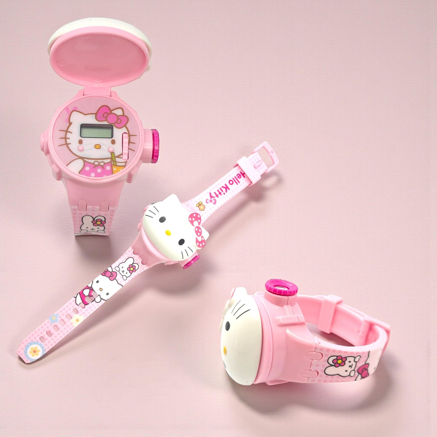 Fiddlys Kids Projection Watch Toy – Cartoon Digital Watch with 6 Image Projector, Adjustable Strap, Birthday Return Gift for Boys & Girls Age 3+ (Pink)