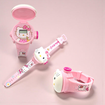 Fiddlys Kids Projection Watch Toy – Cartoon Digital Watch with 6 Image Projector, Adjustable Strap, Birthday Return Gift for Boys & Girls Age 3+ (Pink)