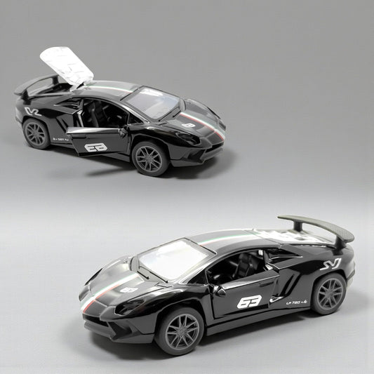 The Flyers Bay 1:32 Scale DieCast Metal Pull-Back Action Openable Doors Premium Car Toy for Kids Realistic Miniature Model Gift 2+yrs Girls Boys (Black)