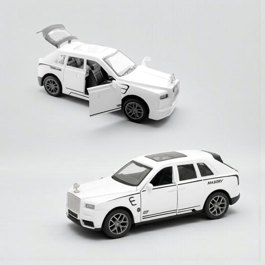 The Flyers Bay 1:32 Scale DieCast Metal Pull-Back Action Openable Doors Lights and Music Rolls-Royce Cullinan Premium Car Toy for Kids Realistic Miniature Model Gift 2+yrs Girls Boys (White)