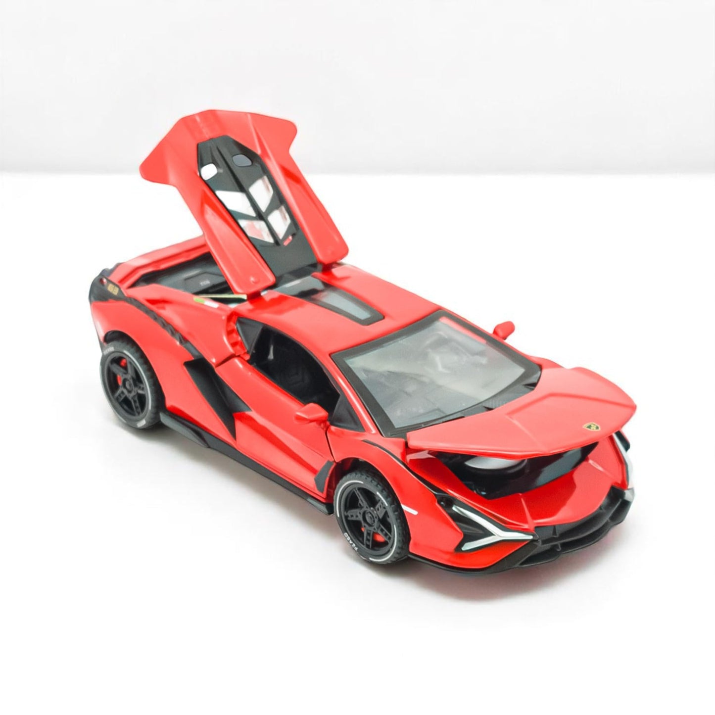 The Flyers Bay 1:32 Scale DieCast Metal Pull-Back Action Openable Doors Premium Car Toy for Kids Realistic Miniature Model Gift 2+yrs Girls Boys (Red)