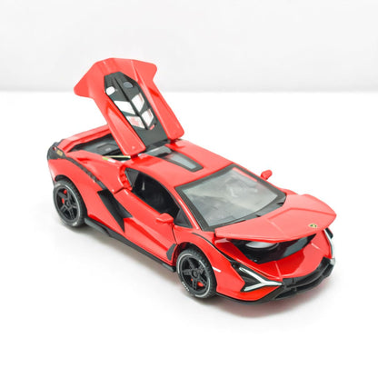 The Flyers Bay 1:32 Scale DieCast Metal Pull-Back Action Openable Doors Premium Car Toy for Kids Realistic Miniature Model Gift 2+yrs Girls Boys (Red)