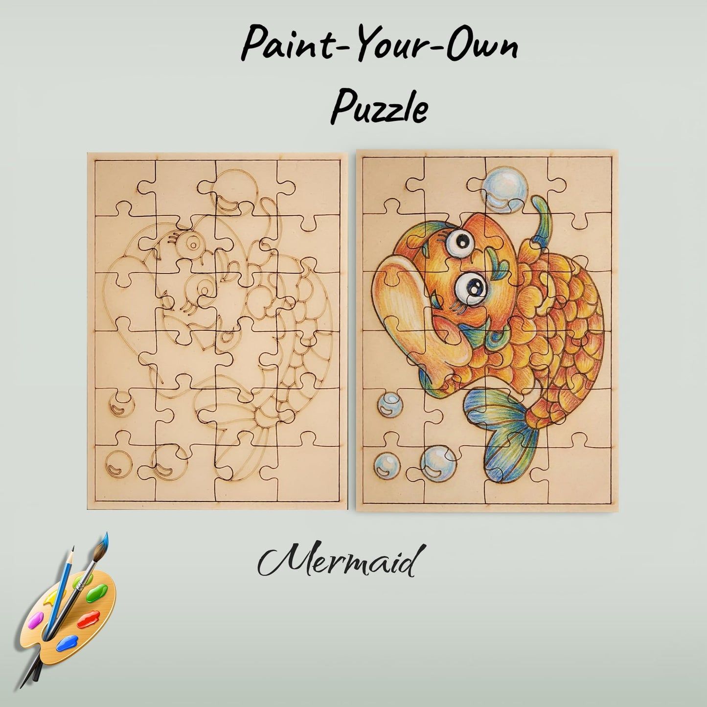 Fiddlys DIY Color Fill Wooden Jigsaw Puzzle Set for Kids (Age 4+) | 3-in-1 Paint-Your-Own Puzzle Collection | 24 Pieces Each Puzzle | Educational Toy (Fantasy Heroes)
