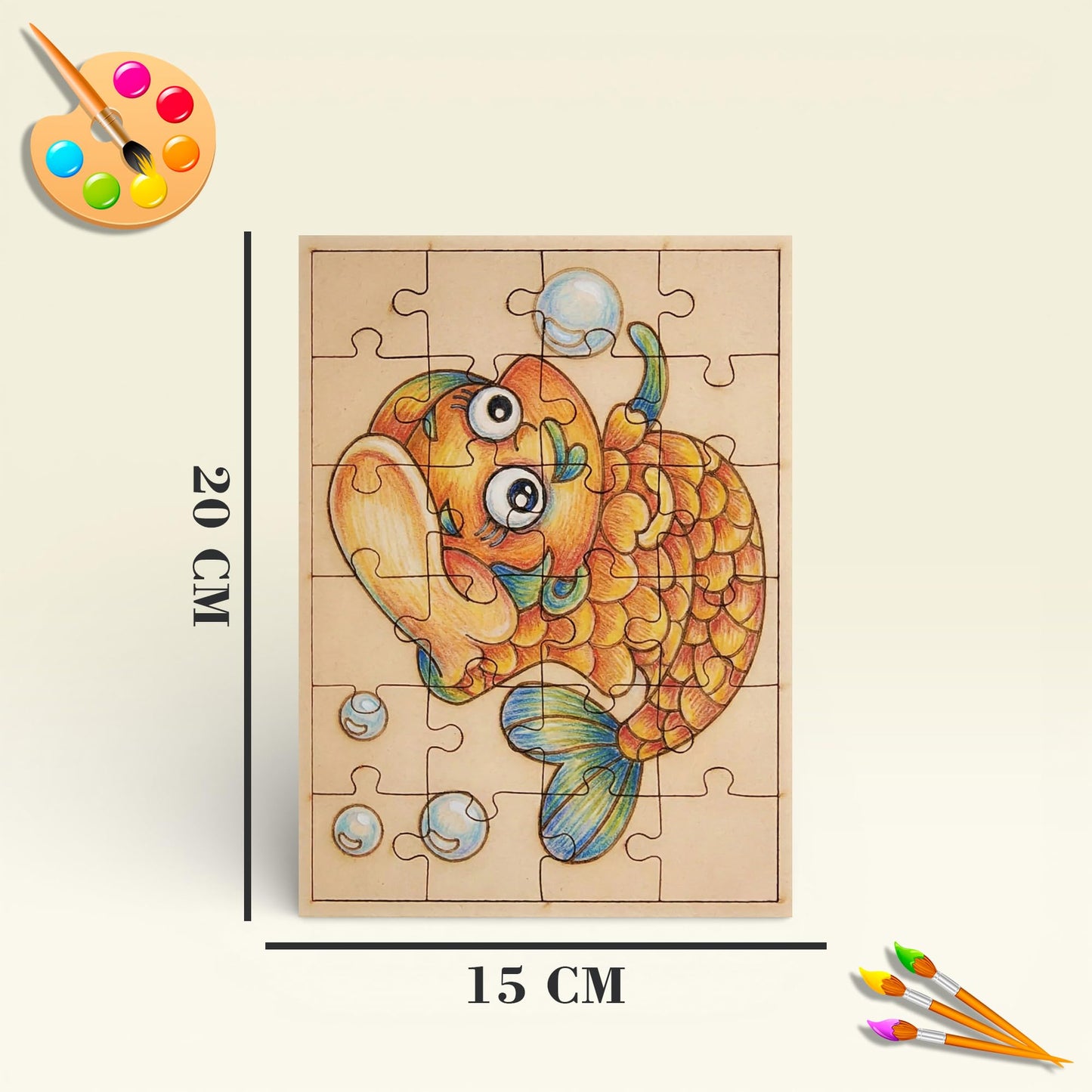Fiddlys DIY Color Fill Wooden Jigsaw Puzzle Set for Kids (Age 4+) | 3-in-1 Paint-Your-Own Puzzle Collection | 24 Pieces Each Puzzle | Educational Toy (Fantasy Heroes)