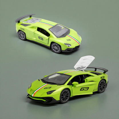 The Flyers Bay 1:32 Scale DieCast Metal Pull-Back Action Openable Doors Lights and Music Lamborghini Premium Car Toy for Kids Realistic Miniature Model Gift 2+yrs Girls Boys (Green)