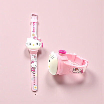 Fiddlys Kids Projection Watch Toy – Cartoon Digital Watch with 6 Image Projector, Adjustable Strap, Birthday Return Gift for Boys & Girls Age 3+ (Pink)