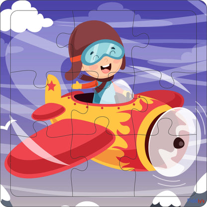 Fiddlys Wooden Jigsaw Puzzles for Kids & Children – 9 Pieces Each, Pack of 4|Double Layered Front & Back Print| Educational Toy for Boys & Girls Age 2 3 4 5 6 Year Old (Travel Pack of 4)
