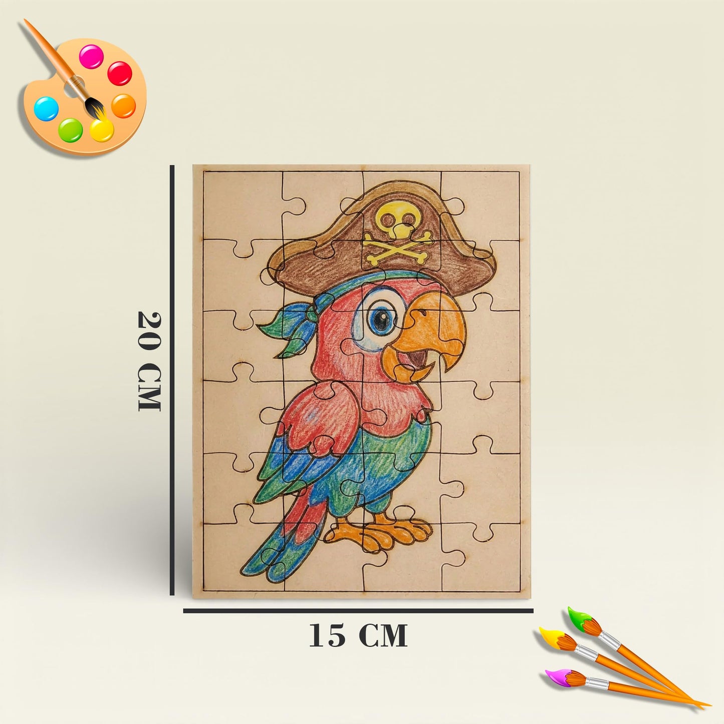 Fiddlys DIY Color Fill Wooden Jigsaw Puzzle Set for Kids (Age 4+) | 3-in-1 Paint-Your-Own Puzzle Collection | 24 Pieces Each Puzzle | Educational Toy (Cute & Fun Animals)