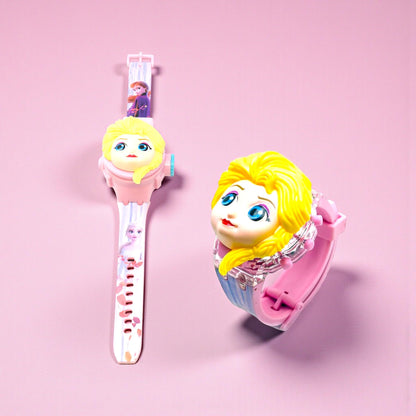 Fiddlys Kids Projection Watch Toy – Cartoon Digital Watch with 6 Image Projector, Adjustable Strap, Birthday Return Gift for Boys & Girls Age 3+ (Pink-Yellow)