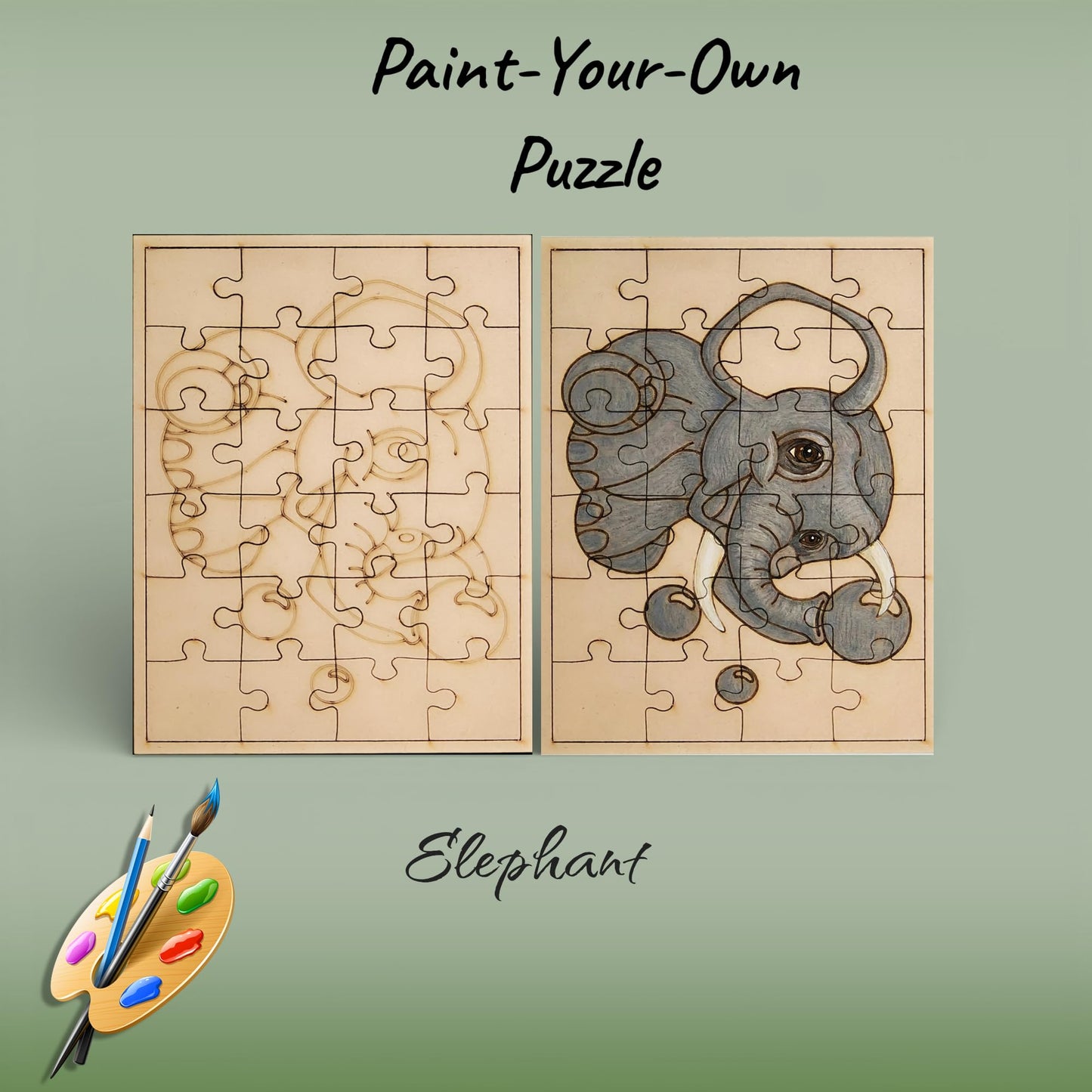 Fiddlys DIY Color Fill Wooden Jigsaw Puzzle Set for Kids (Age 4+) | 3-in-1 Paint-Your-Own Puzzle Collection | 24 Pieces Each Puzzle | Educational Toy (Space & Safari)