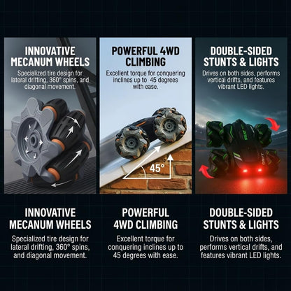The Flyers Bay 4X4 Remote Control Drift Stunt Car 4WD Racing RC Car 360° Rotating Dual Sided Climbing High-Speed Tumbling Cross-Country Battle Off Road Rechargeable Adults Boy Girl (Drift Stunt CAR)