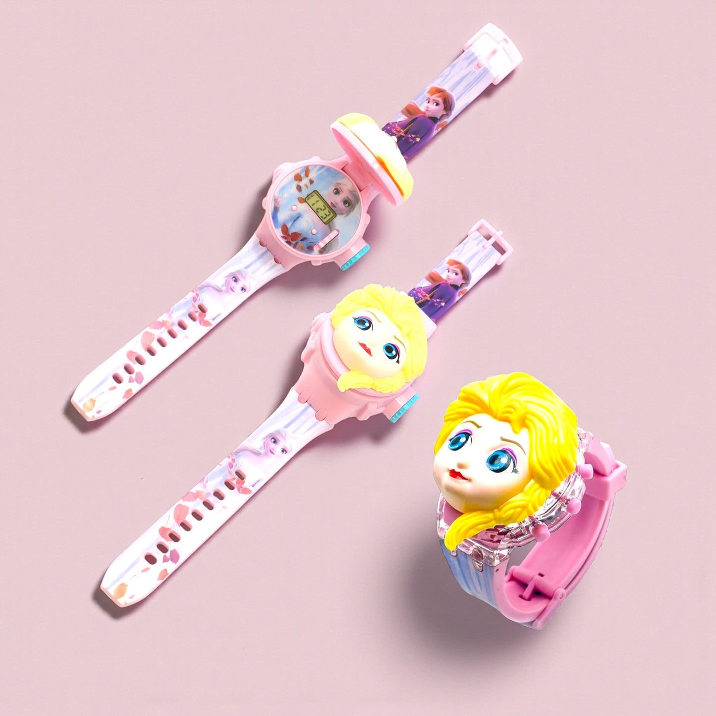 Fiddlys Kids Projection Watch Toy – Cartoon Digital Watch with 6 Image Projector, Adjustable Strap, Birthday Return Gift for Boys & Girls Age 3+ (Pink-Yellow)