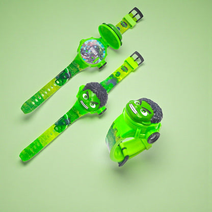 Fiddlys Kids Projection Watch Toy – Cartoon Digital Watch with 6 Image Projector, Adjustable Strap, Birthday Return Gift for Boys & Girls Age 3+ (Green)
