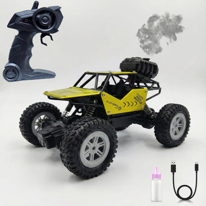 The Flyers Bay Rock Master Remote Control Car with Smoke | 4WD Monster Truck Rock Crawler for Kids | 2.4 GHz RC, Off-Road Suspension, LED Smoke Effect | Rechargeable C-Type Charging (Yellow)
