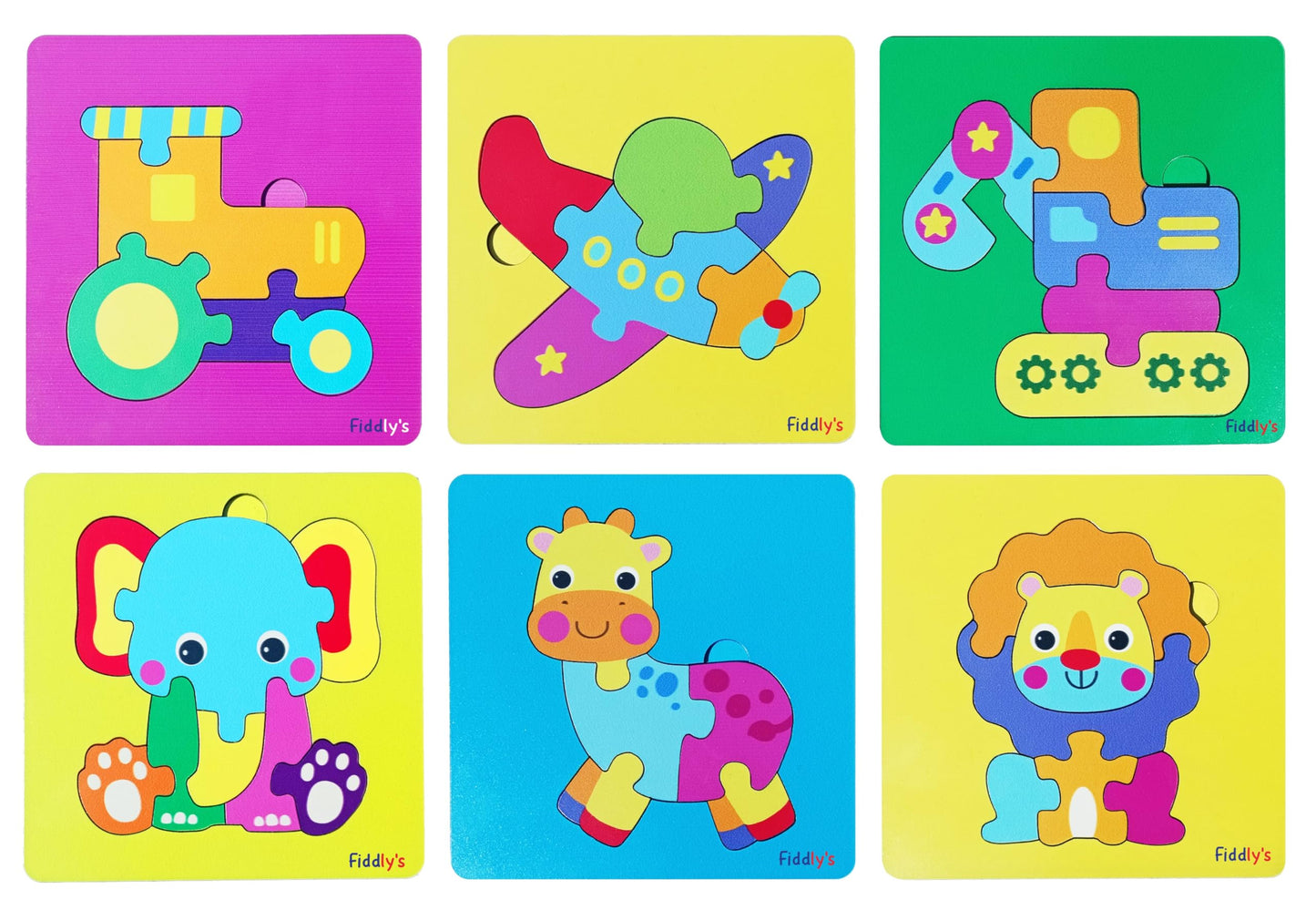 Fiddlys Cute Wooden Toddler Jigsaw Puzzles for Infants & Kids, Eco Friendly Child Kid Montessori Stem Travel Toy