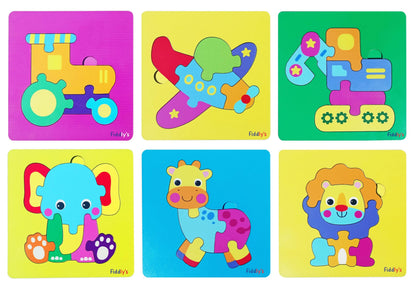Fiddlys Cute Wooden Toddler Jigsaw Puzzles for Infants & Kids, Eco Friendly Child Kid Montessori Stem Travel Toy