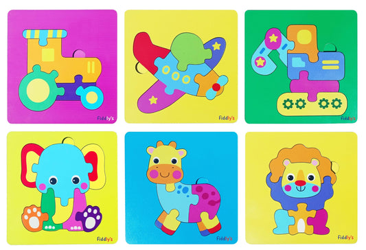Fiddlys Cute Wooden Toddler Jigsaw Puzzles for Infants & Kids, Eco Friendly Child Kid Montessori Stem Travel Toy