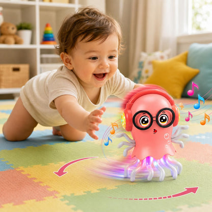 Fiddlys Electric Crawling Jellyfish Toy for Kids 3+, Musical Dancing Jellyfish with Colorful 3D Lights, Bump & Go 360° Movement, Battery Operated Toy, Birthday Gift for Boys & Girls